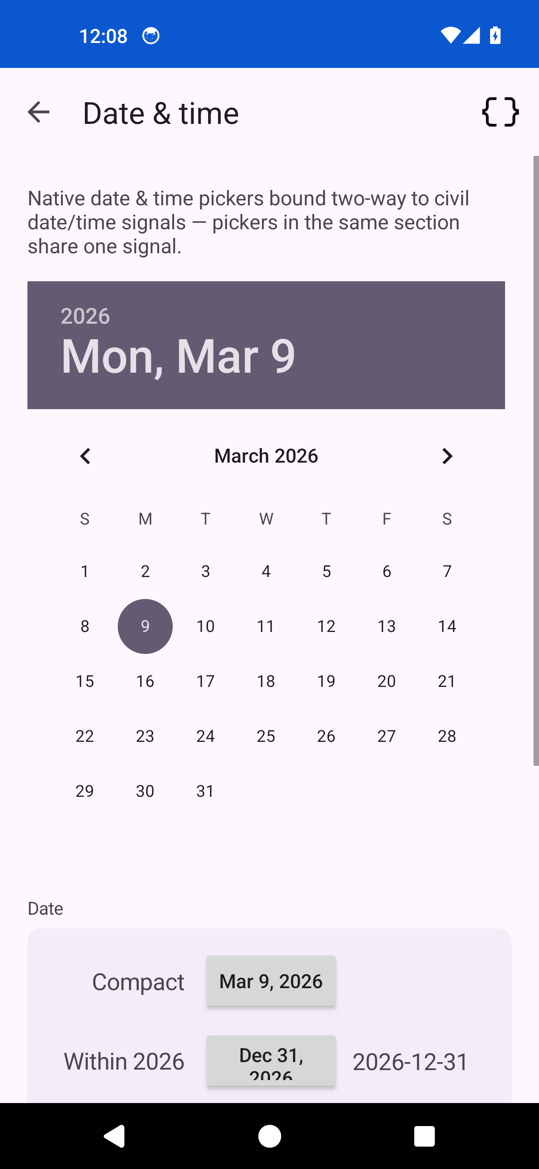 Dates — Android (Material)