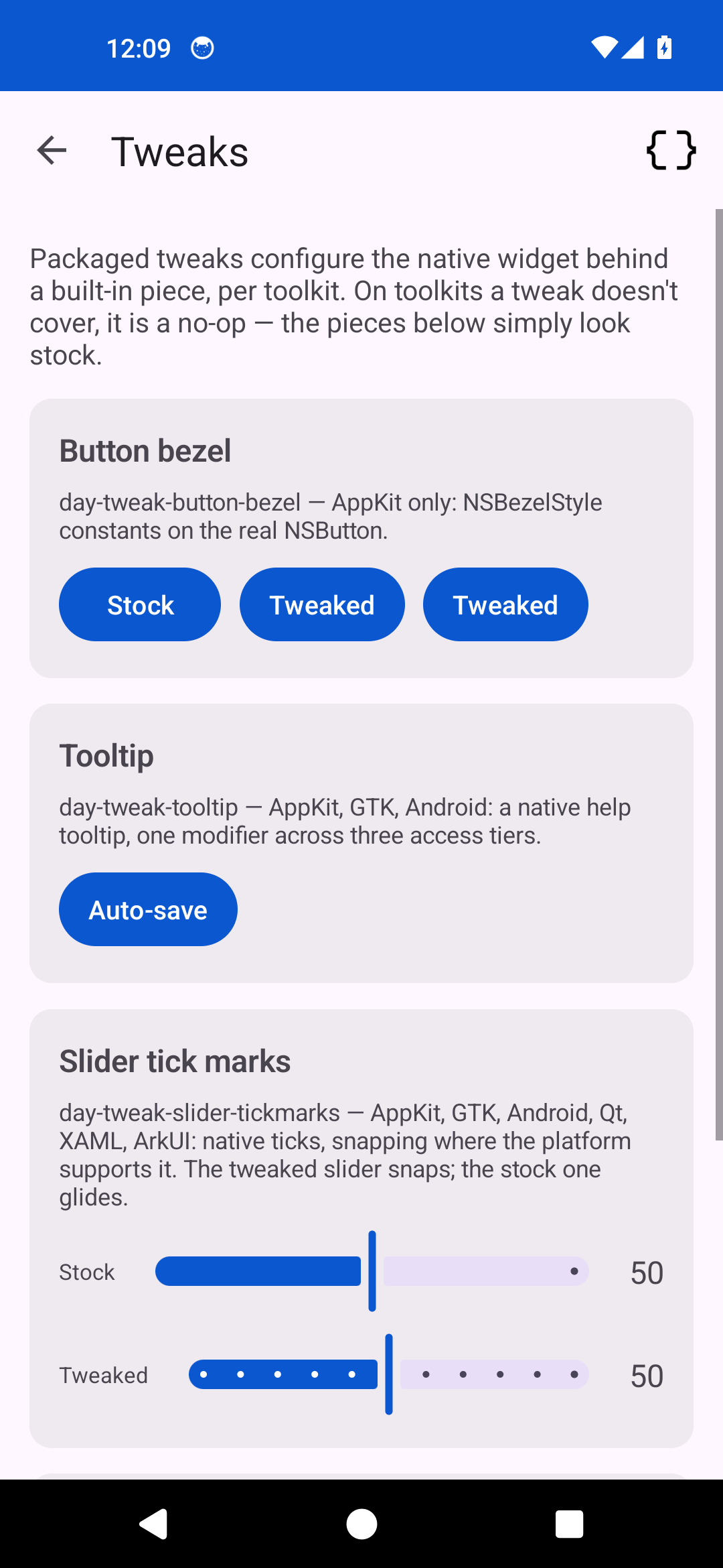 Tweaks — Android (Material)