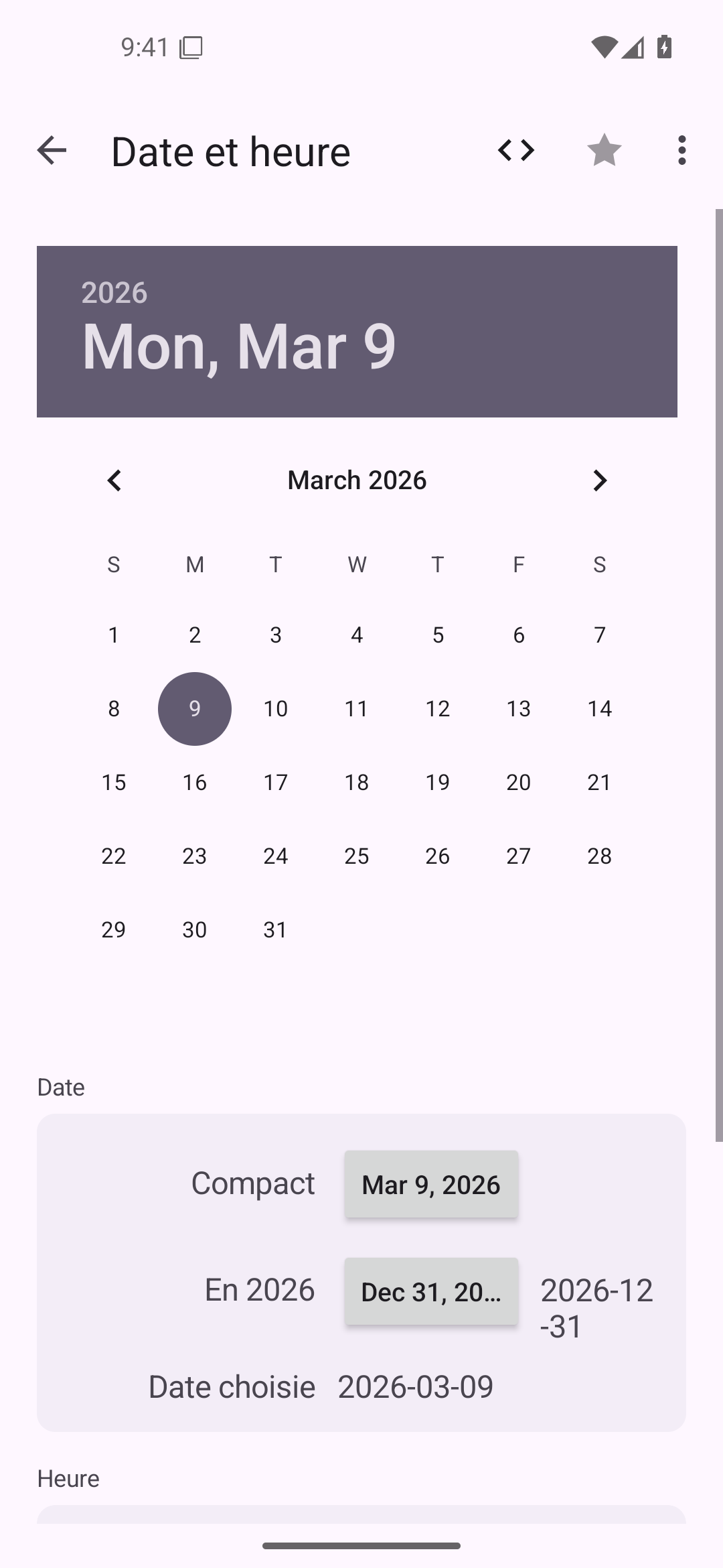Date et heure — Android (Material) · Phone