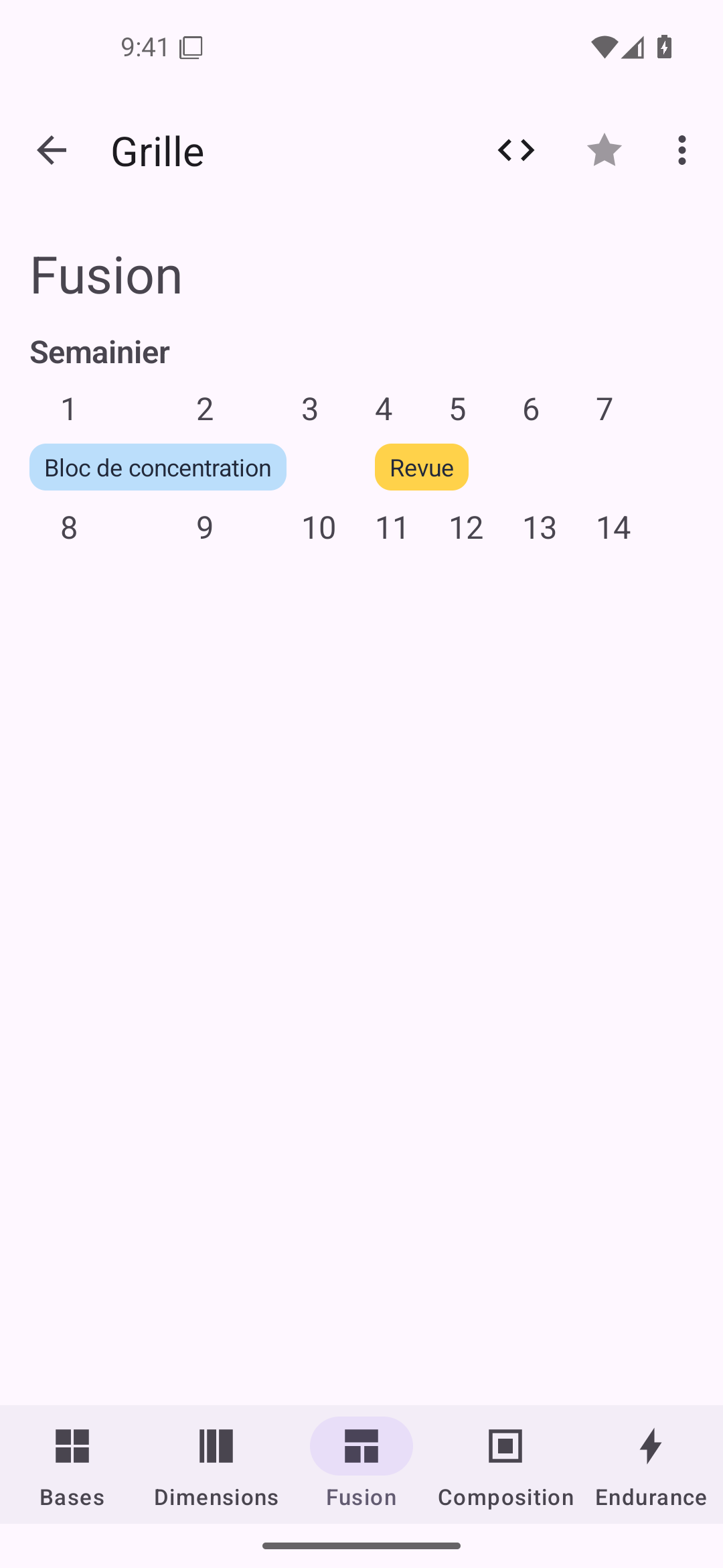 Grille · fusion de cellules — Android (Material) · Phone