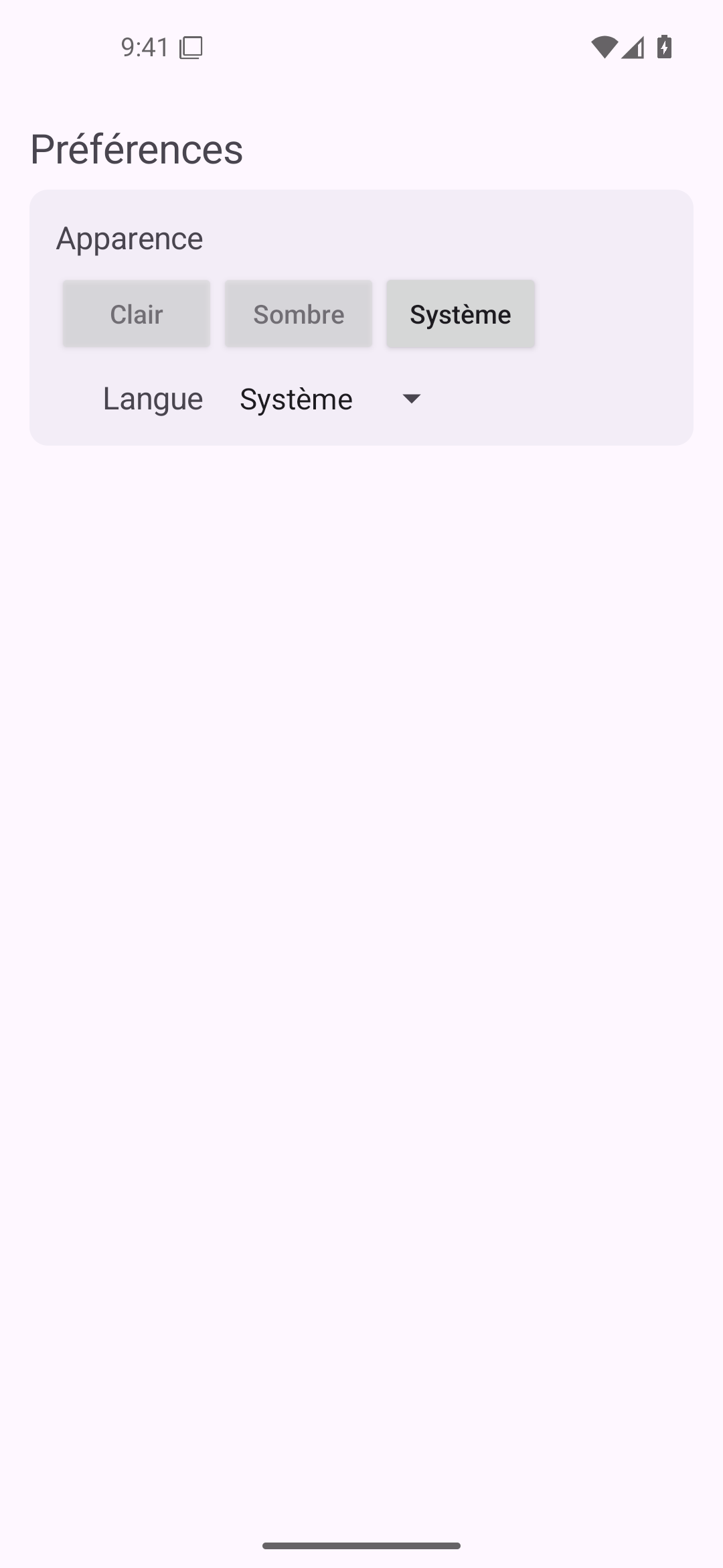 Menus et dialogues · fenêtre des préférences — Android (Material) · Phone