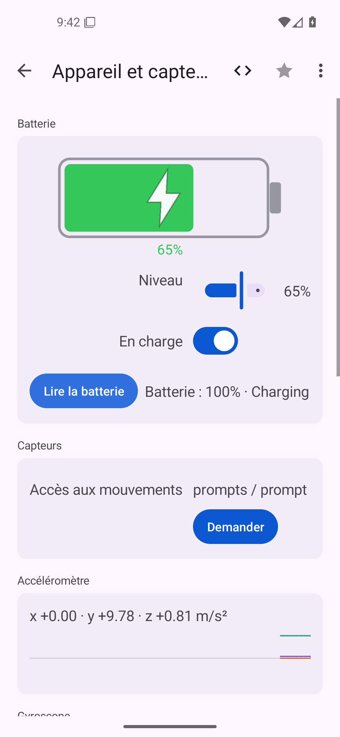 Appareil et capteurs — Android (Material) · Phone