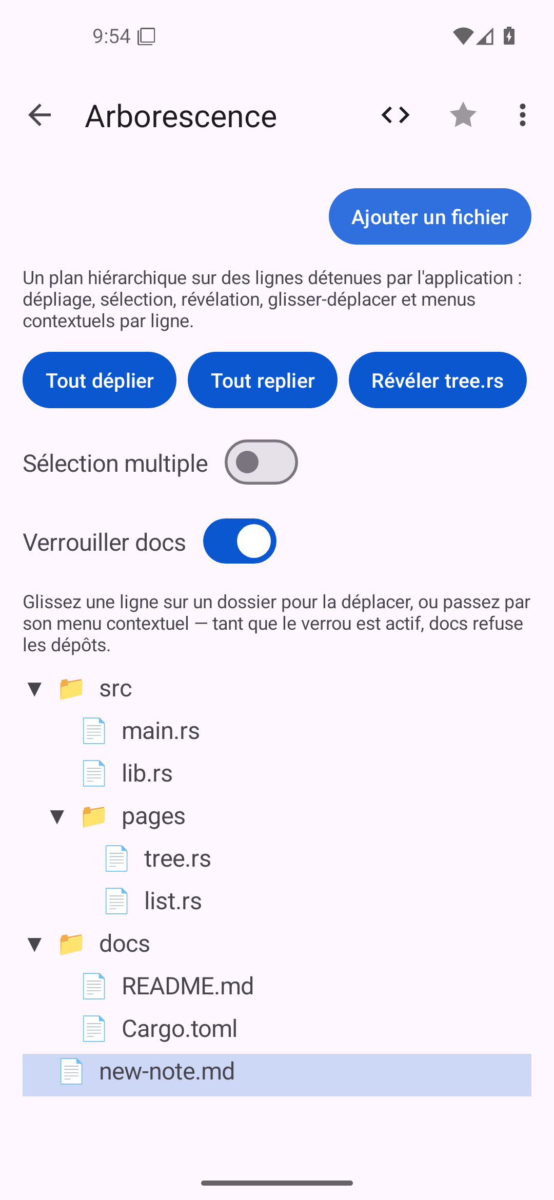 Arbre · après les déplacements — Android (Material) · Phone