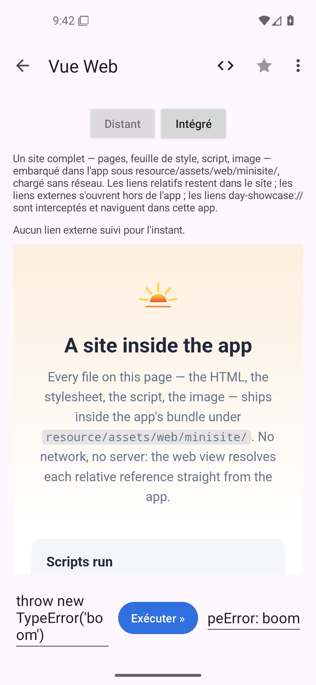 Vue Web · site embarqué — Android (Material) · Phone