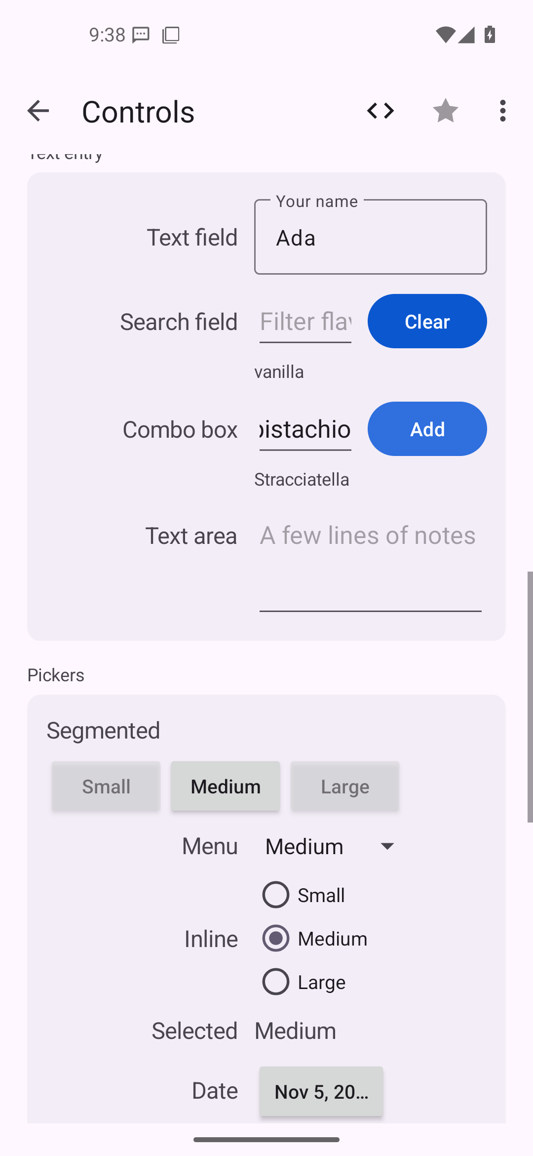Controls · pickers — Android (Material) · Phone