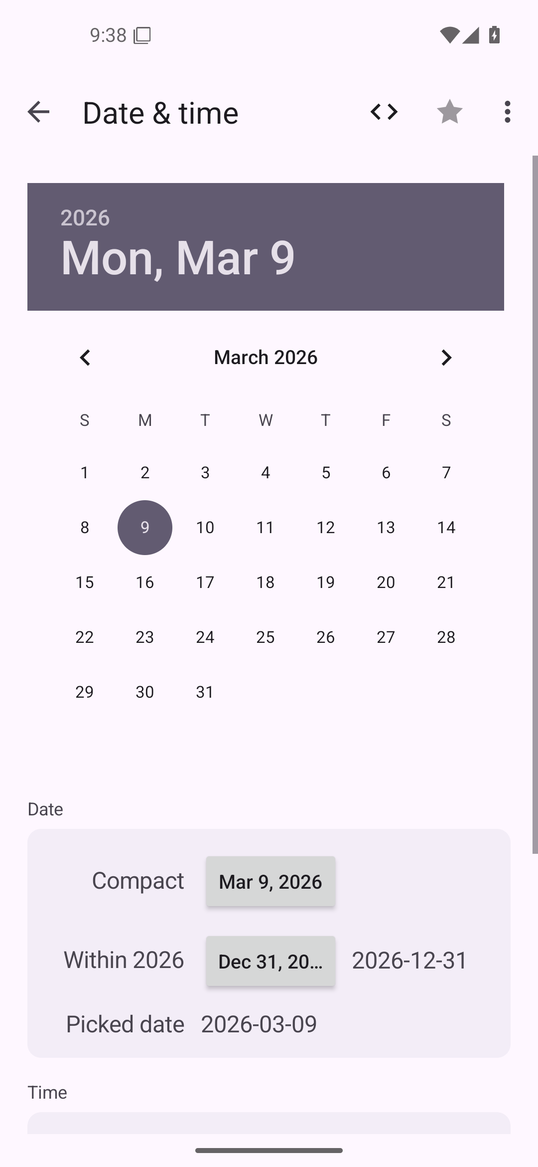 Date & time — Android (Material) · Phone