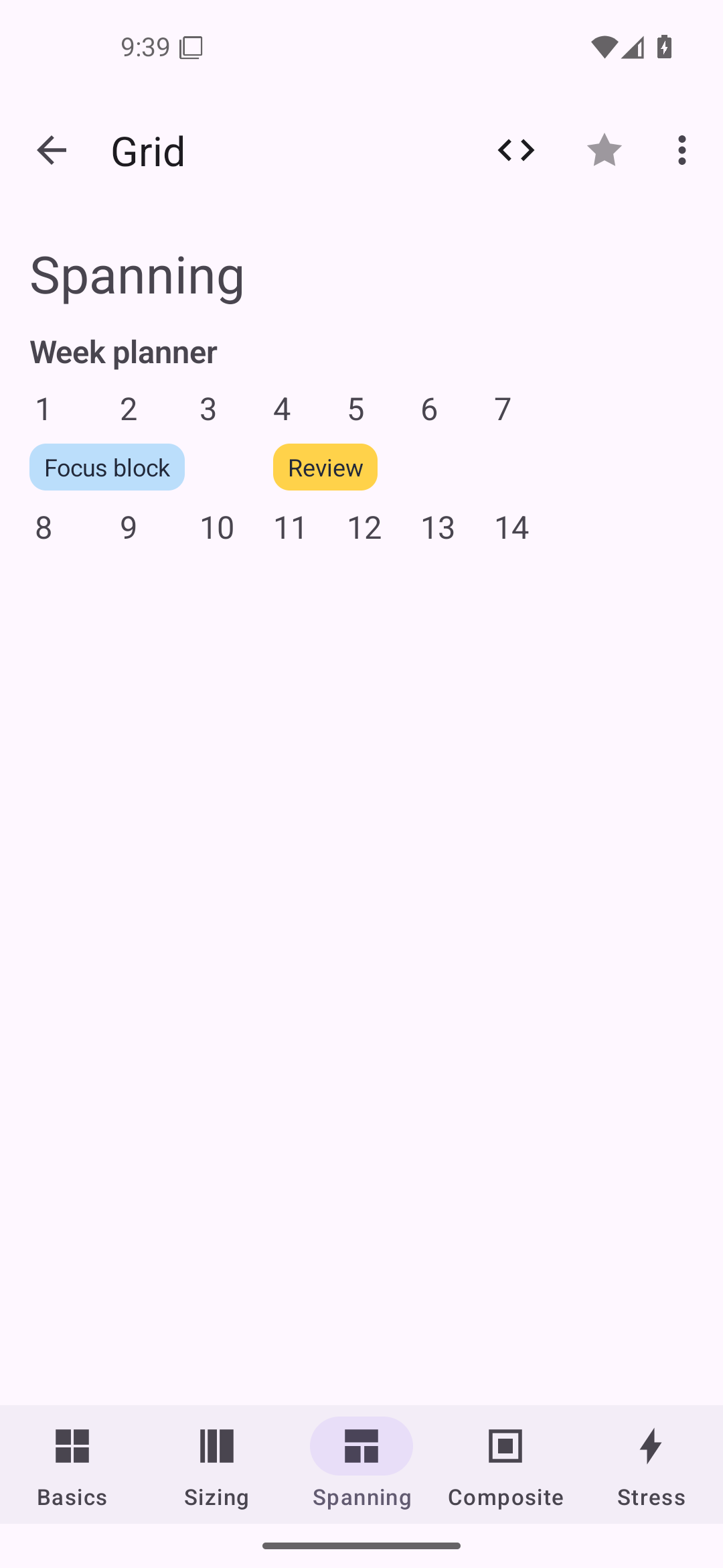 Grid · spanning — Android (Material) · Phone