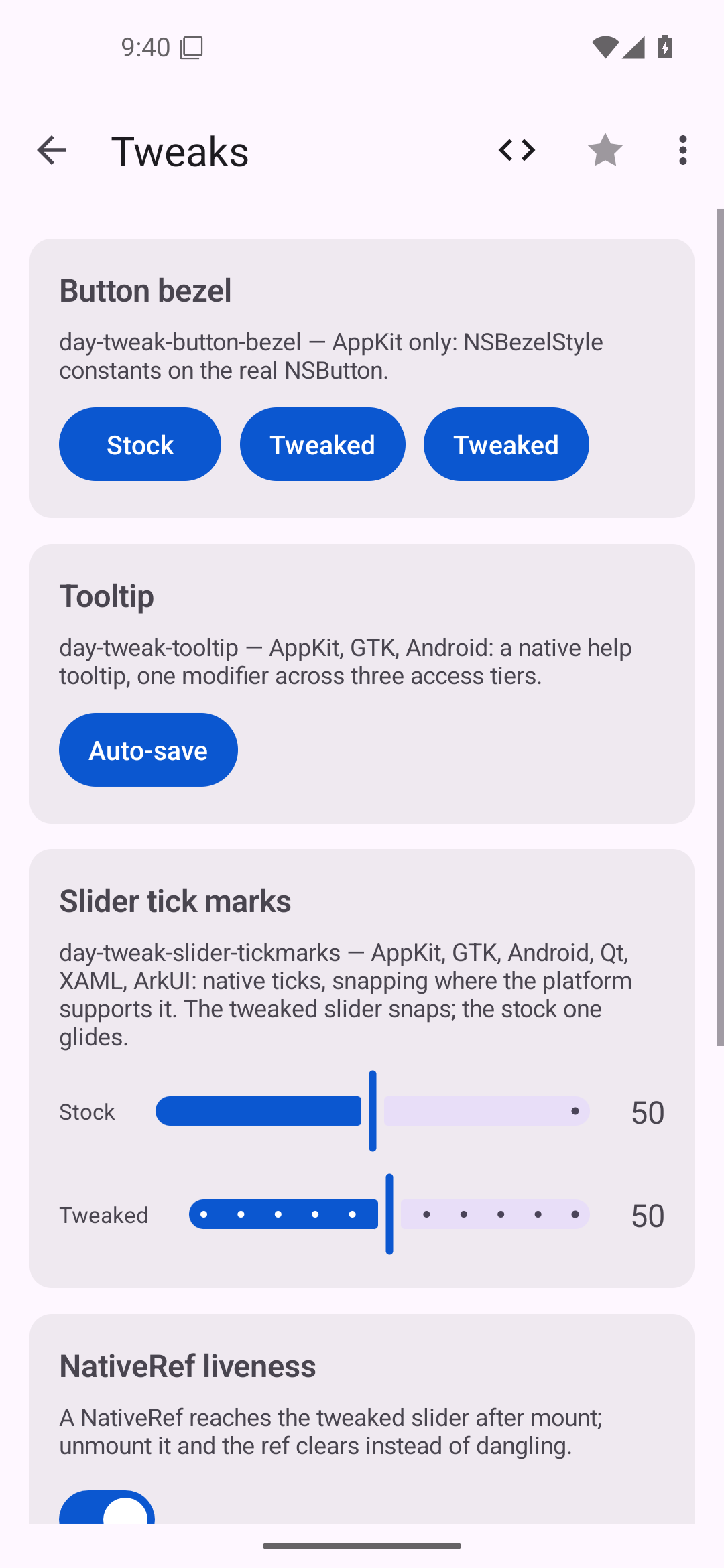 Tweaks — Android (Material) · Phone