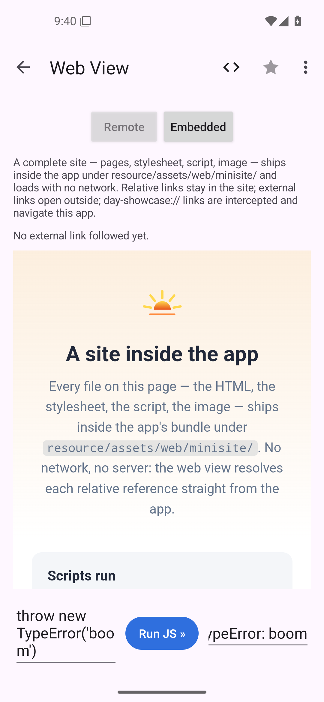 Web view · embedded site — Android (Material) · Phone