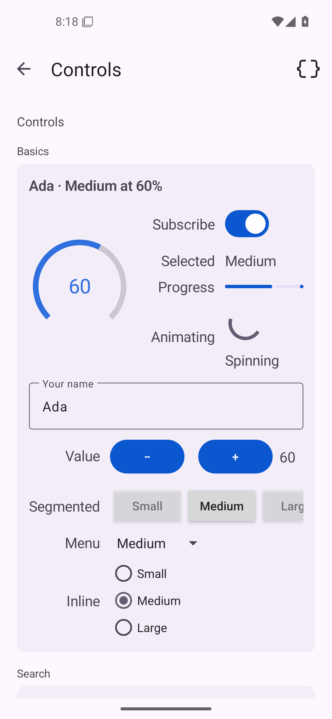 Controls, Android Android