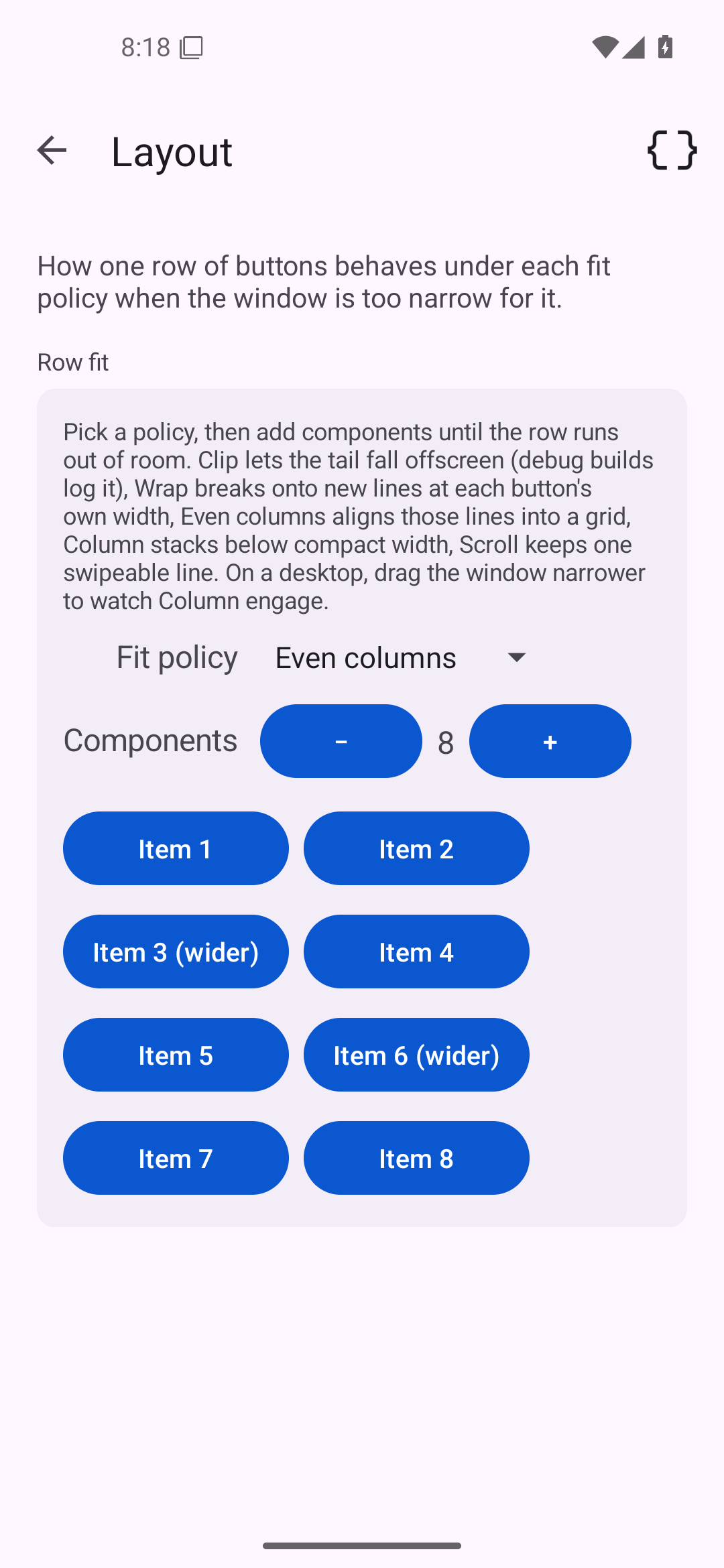 Layout · even columns, Android Android