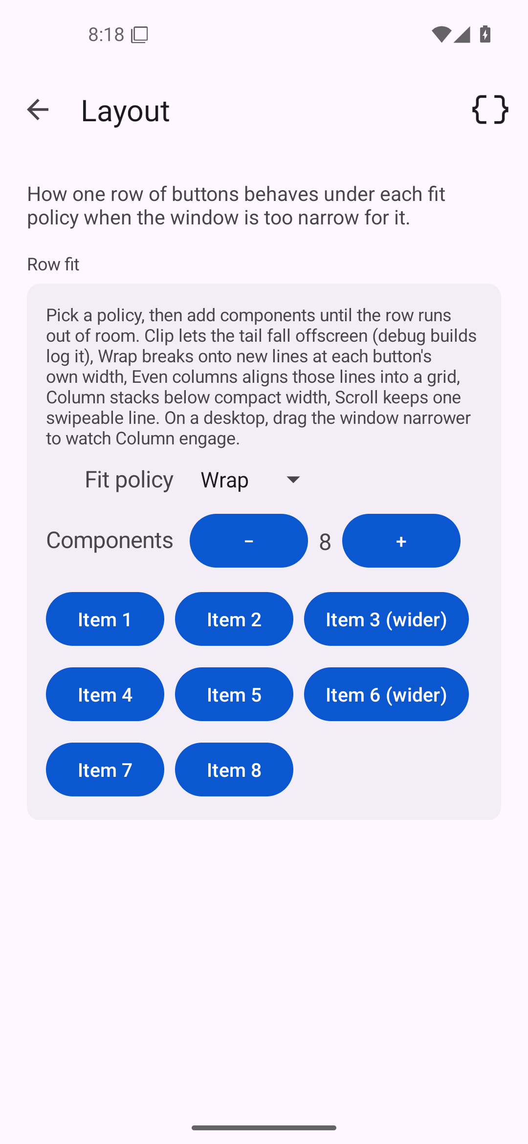 Layout, Android Android