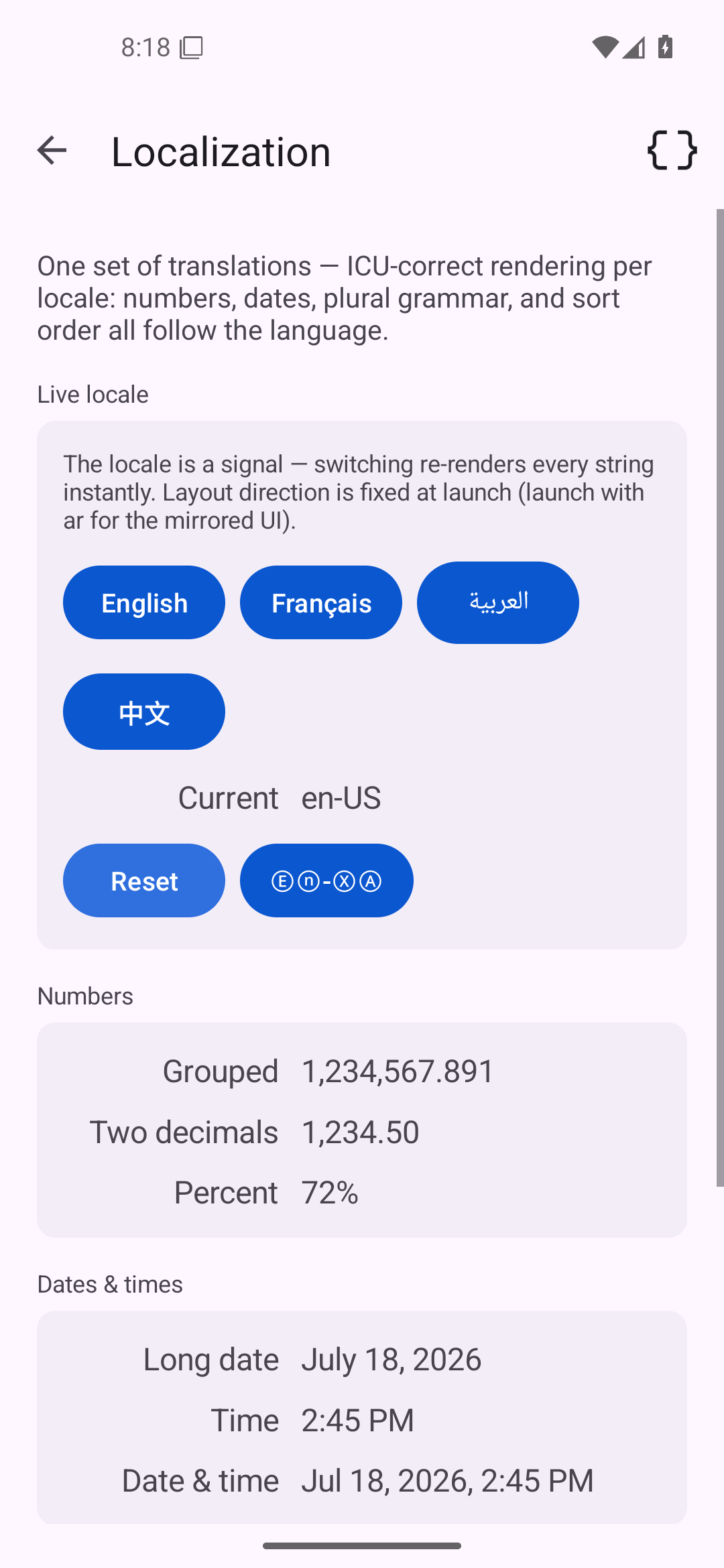 Localization, Android Android
