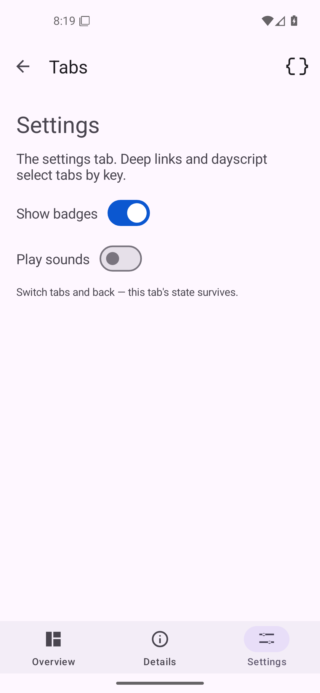 Tabs · third tab, Android Android
