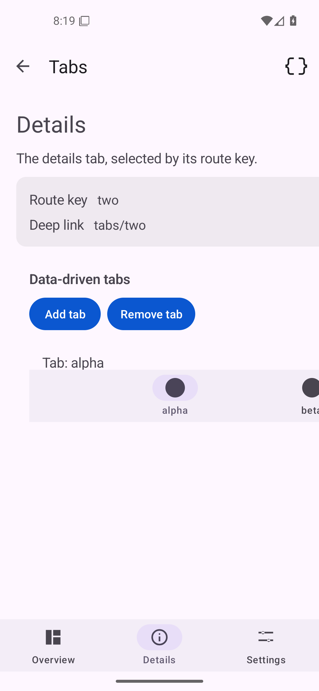 Tabs · second tab, Android Android
