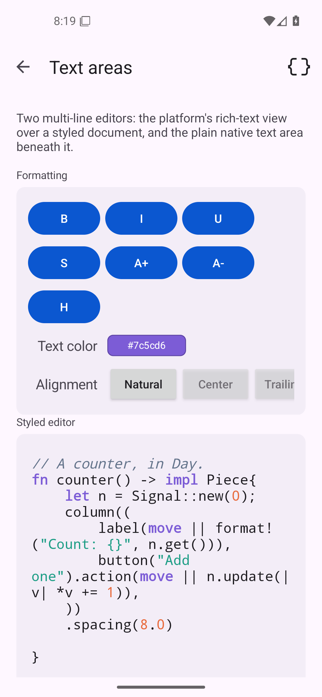Live syntax highlighting, Android Android