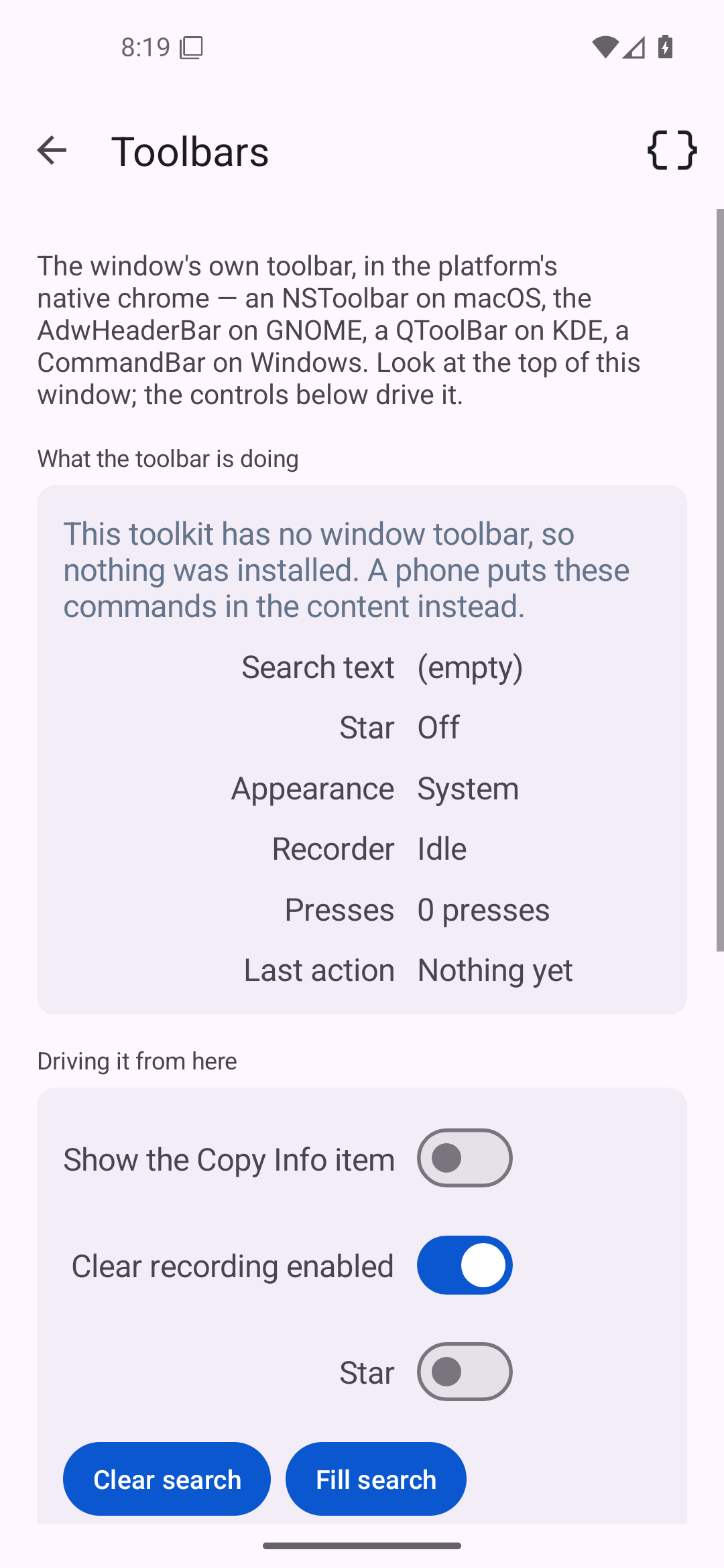 Toolbars, Android Android