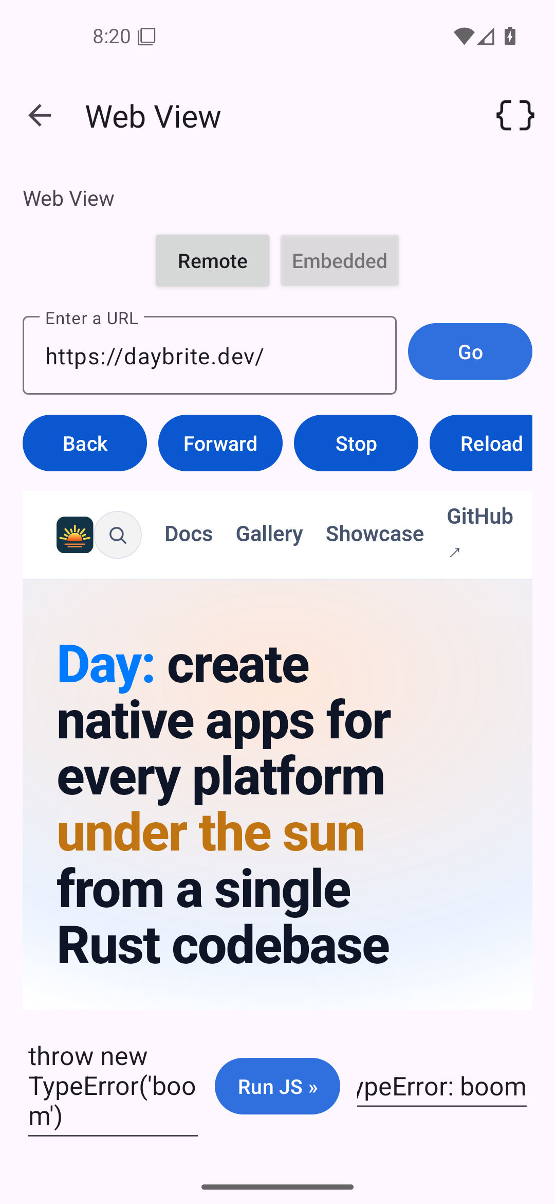 Web view, Android Android