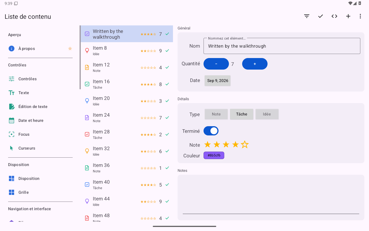 Liste de contenu — Android (Material) · Tablet