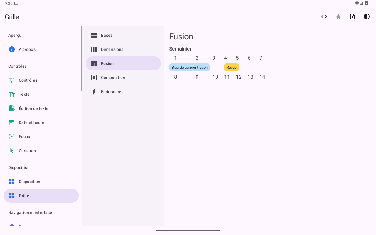Grille · fusion de cellules — Android (Material) · Tablet