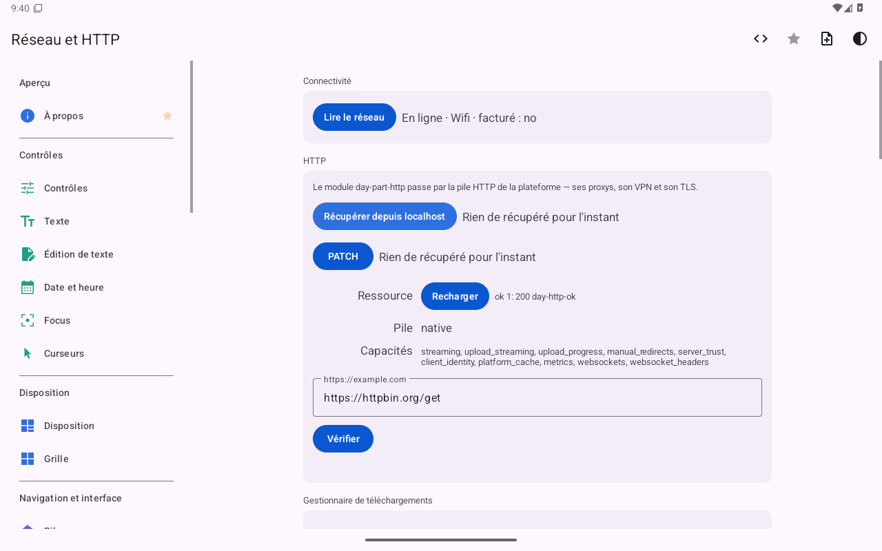 Réseau et HTTP — Android (Material) · Tablet