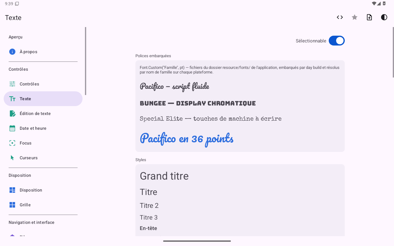 Texte — Android (Material) · Tablet