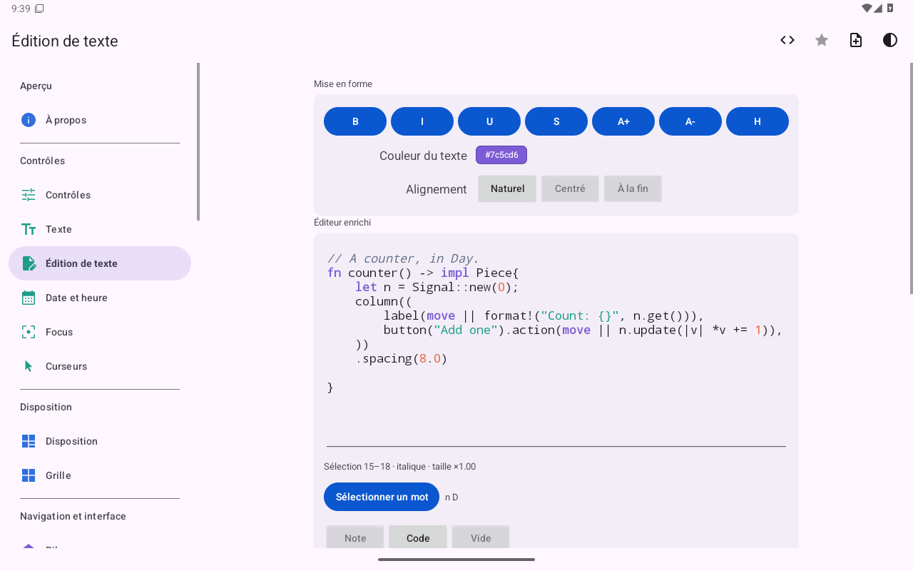 Coloration syntaxique en direct — Android (Material) · Tablet