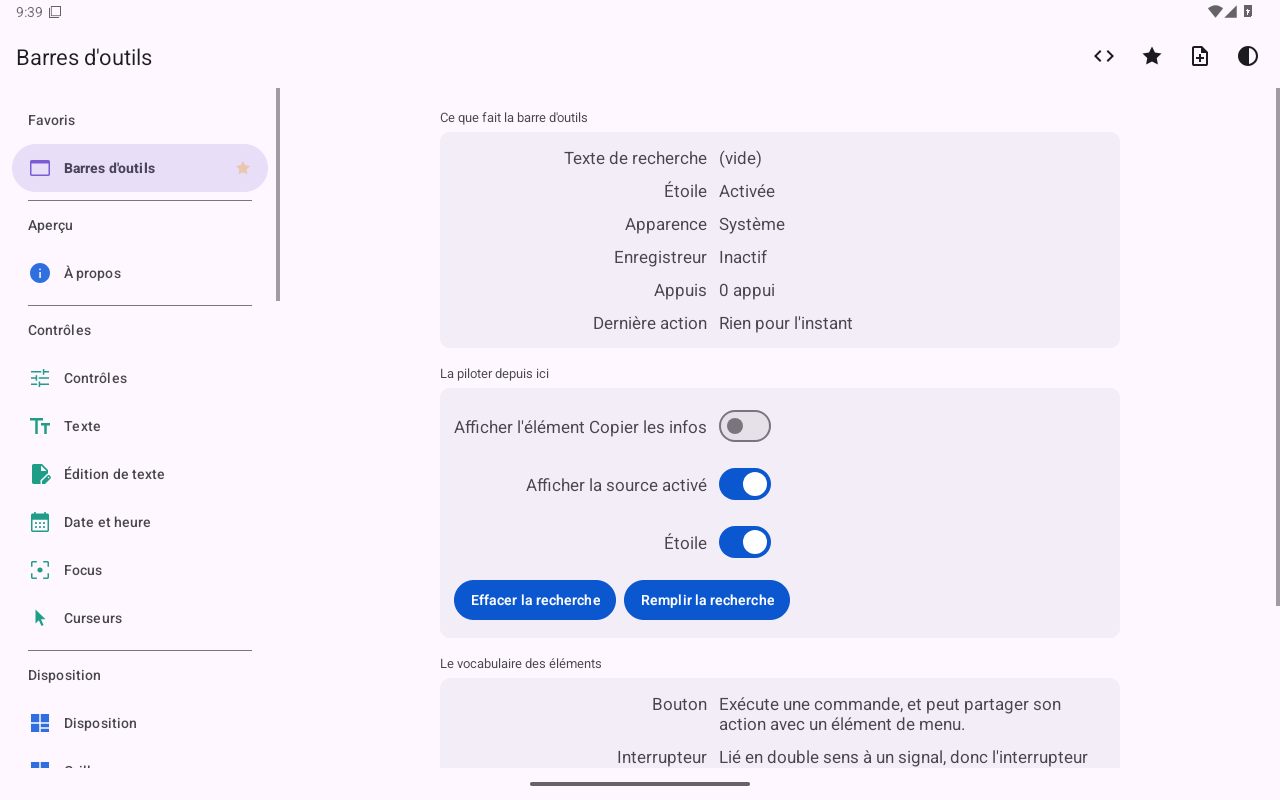 Barres d'outils — Android (Material) · Tablet