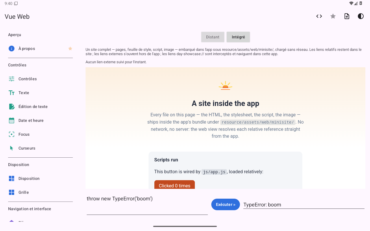Vue Web · site embarqué — Android (Material) · Tablet
