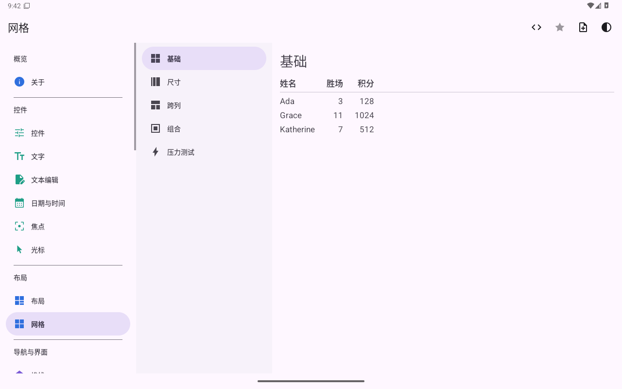 网格 — Android (Material) · Tablet