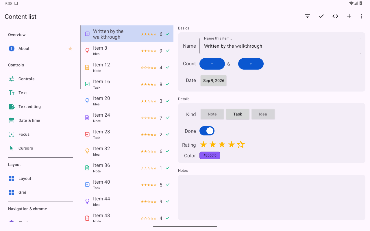Content list — Android (Material) · Tablet