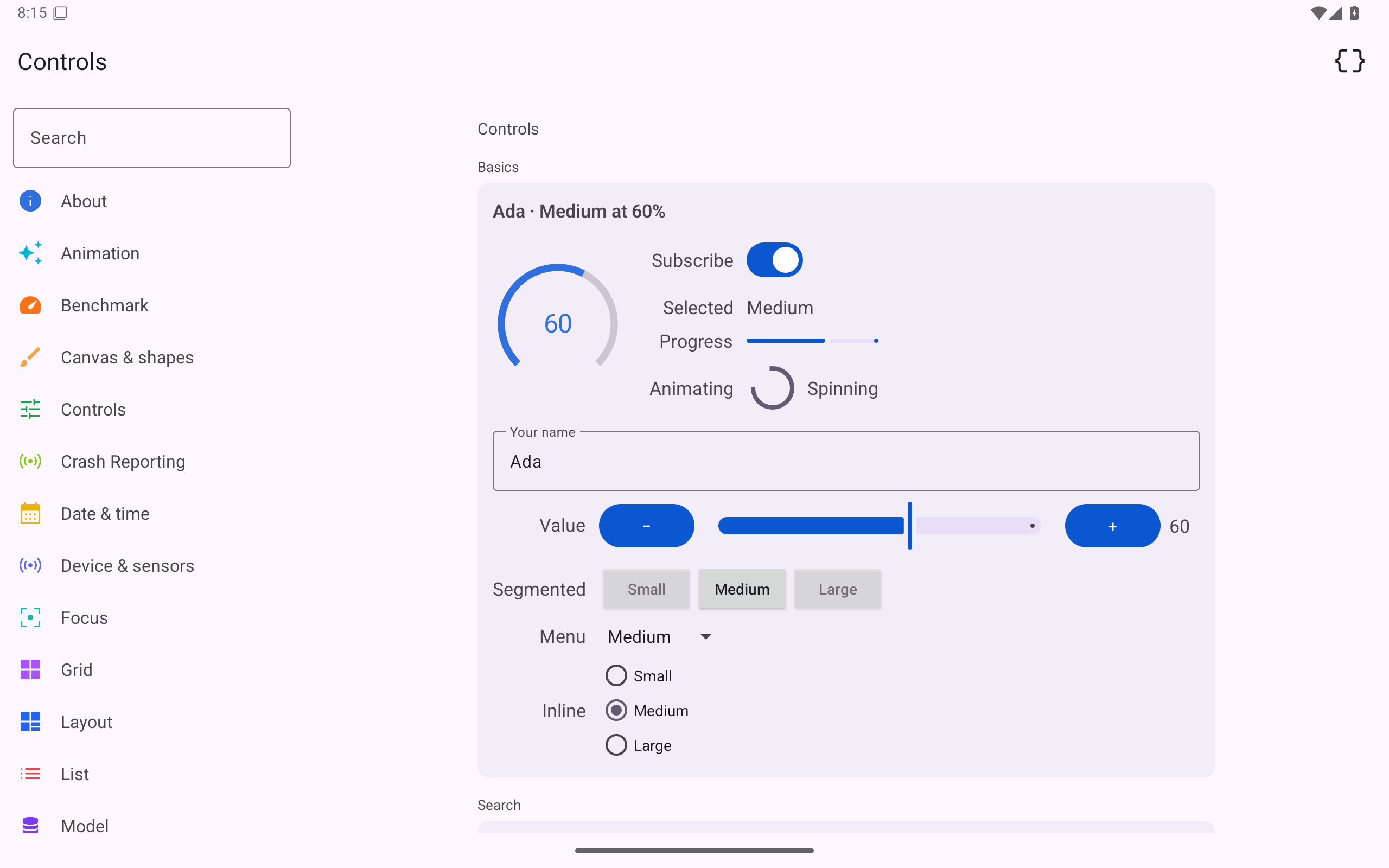 Controls, Android Tablet