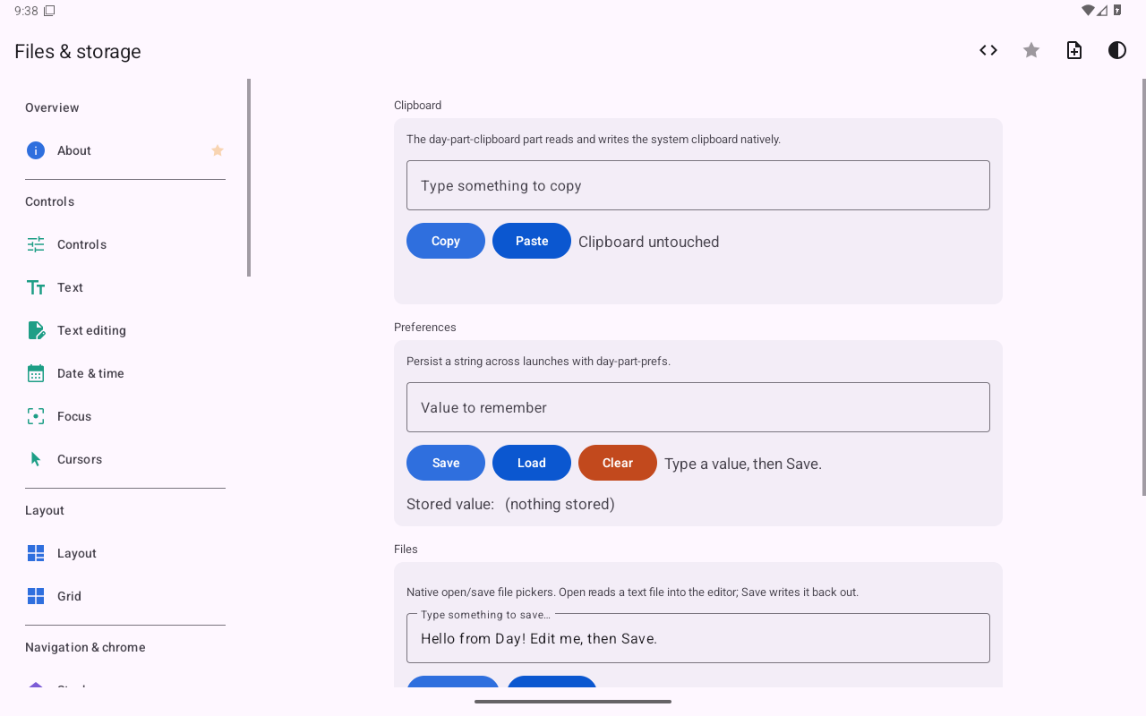 Files & storage — Android (Material) · Tablet