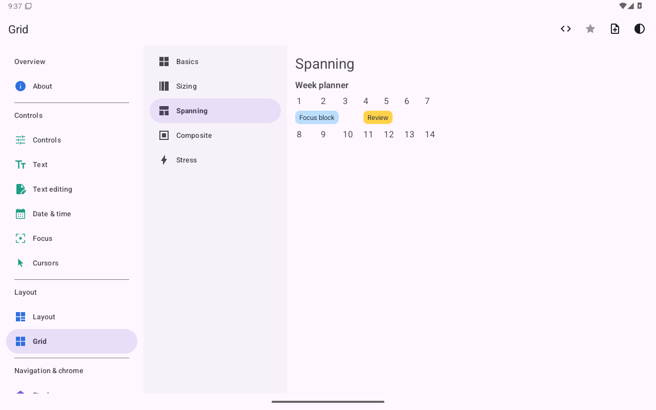 Grid · spanning — Android (Material) · Tablet
