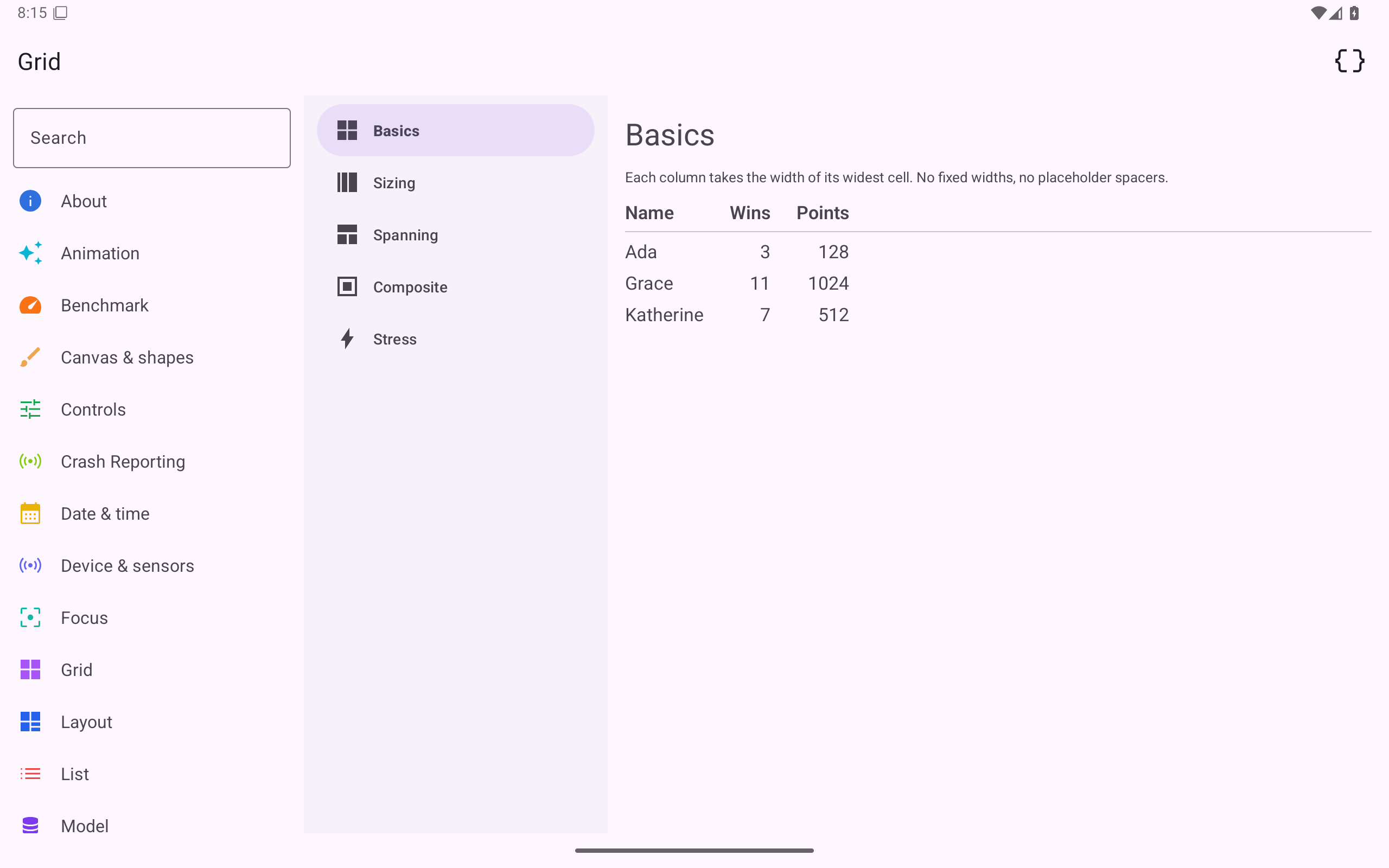 Grid, Android Tablet
