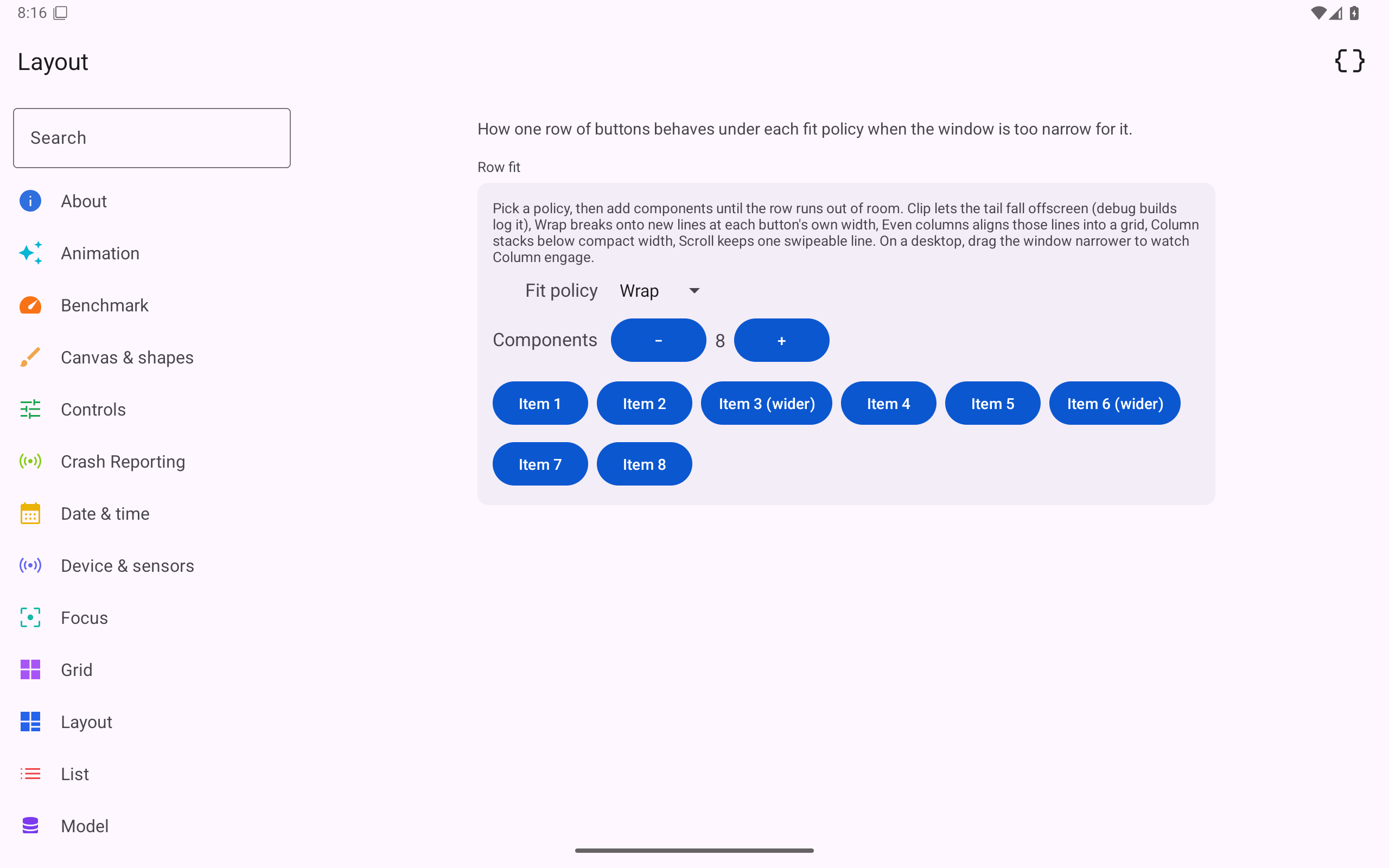Layout, Android Tablet
