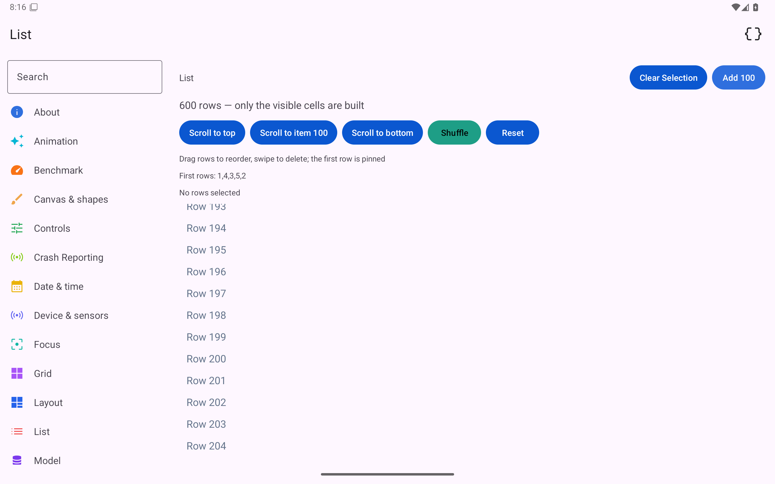 List · scrolled to the end, Android Tablet
