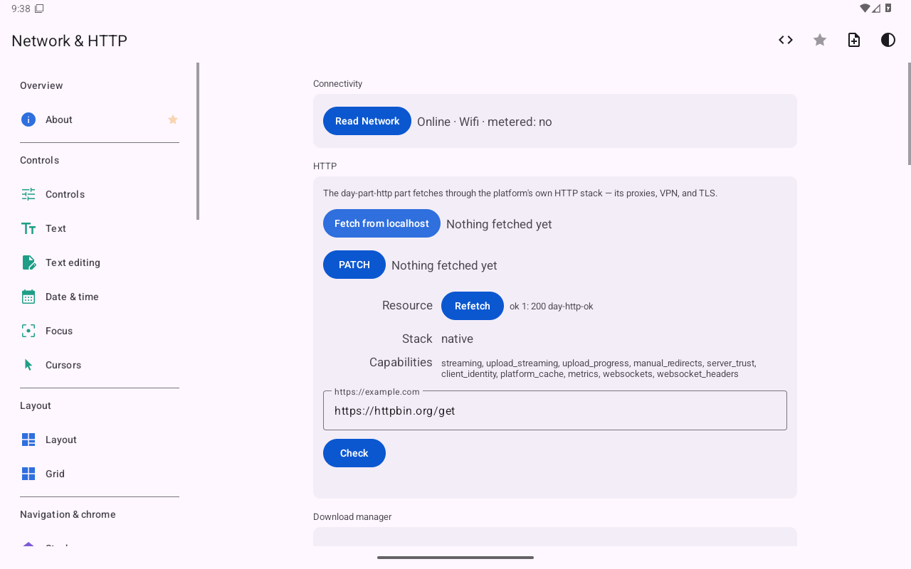 Network & HTTP — Android (Material) · Tablet