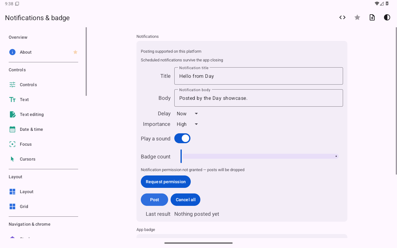 Notifications & badge — Android (Material) · Tablet