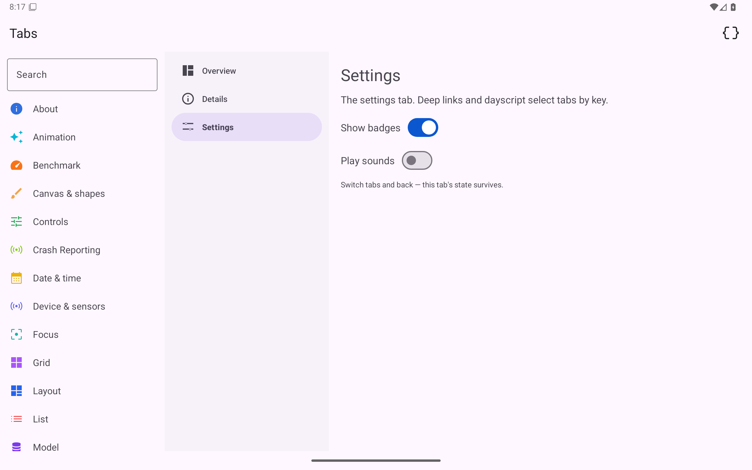 Tabs · third tab, Android Tablet