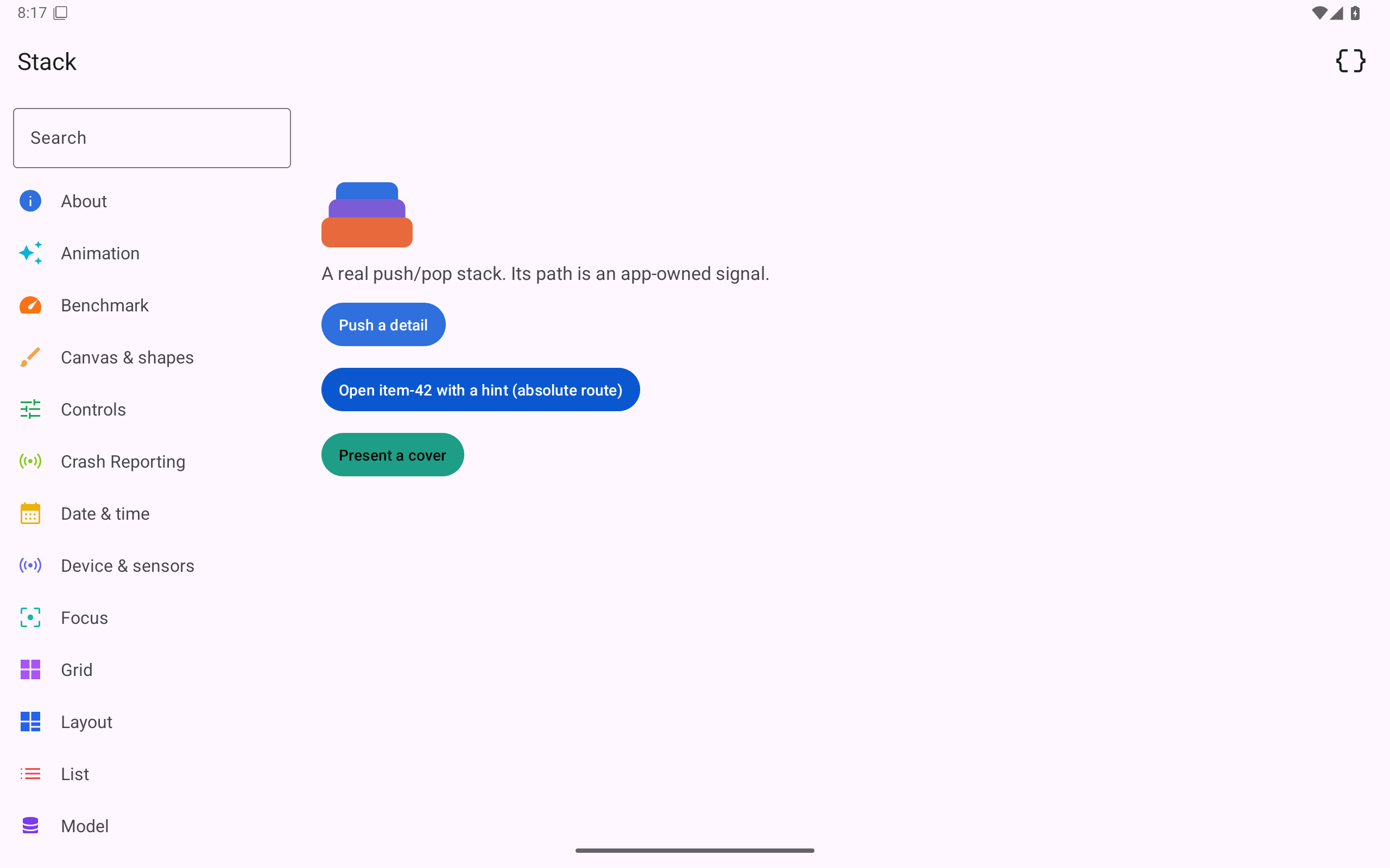 Toolbars · sidebar search, Android Tablet