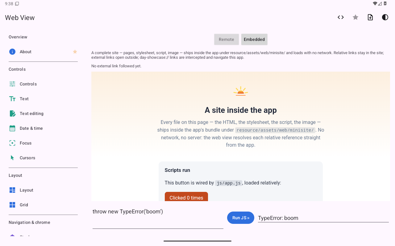 Web view · embedded site — Android (Material) · Tablet