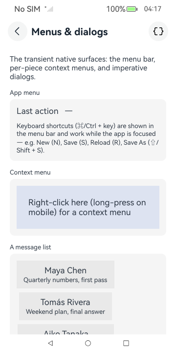 Menus & dialogs, HarmonyOS ArkUI