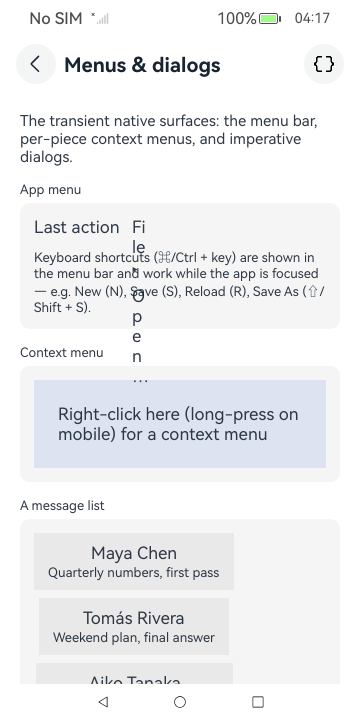 Menus & dialogs · preferences window, HarmonyOS ArkUI