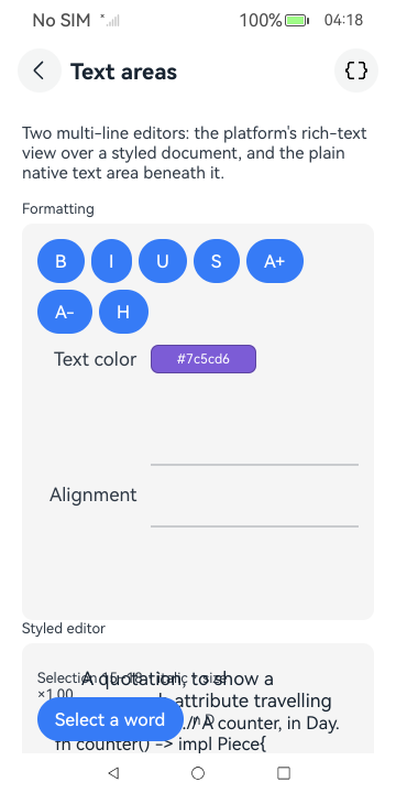 Live syntax highlighting, HarmonyOS ArkUI