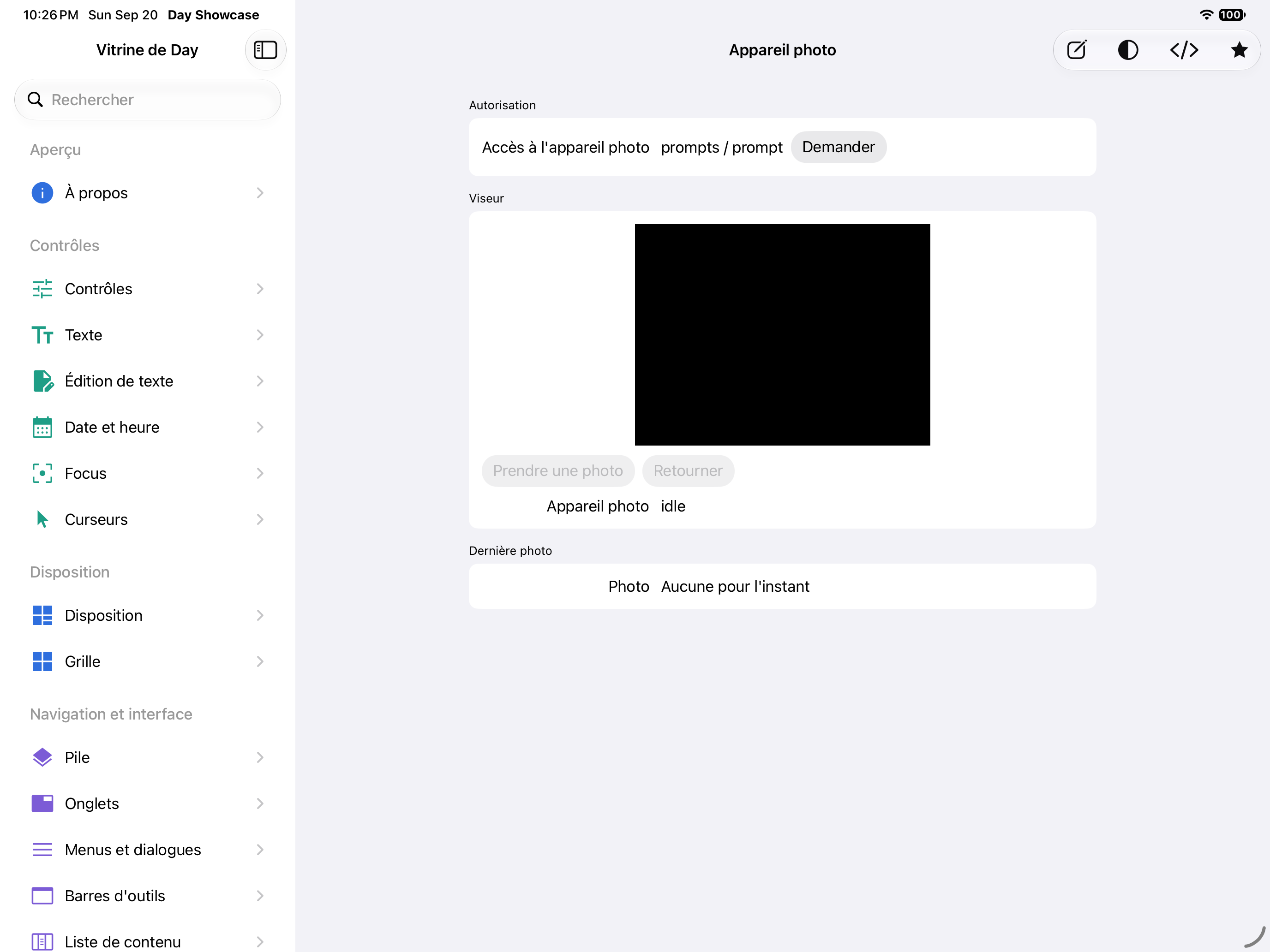 Appareil photo — iOS (UIKit) · iPad
