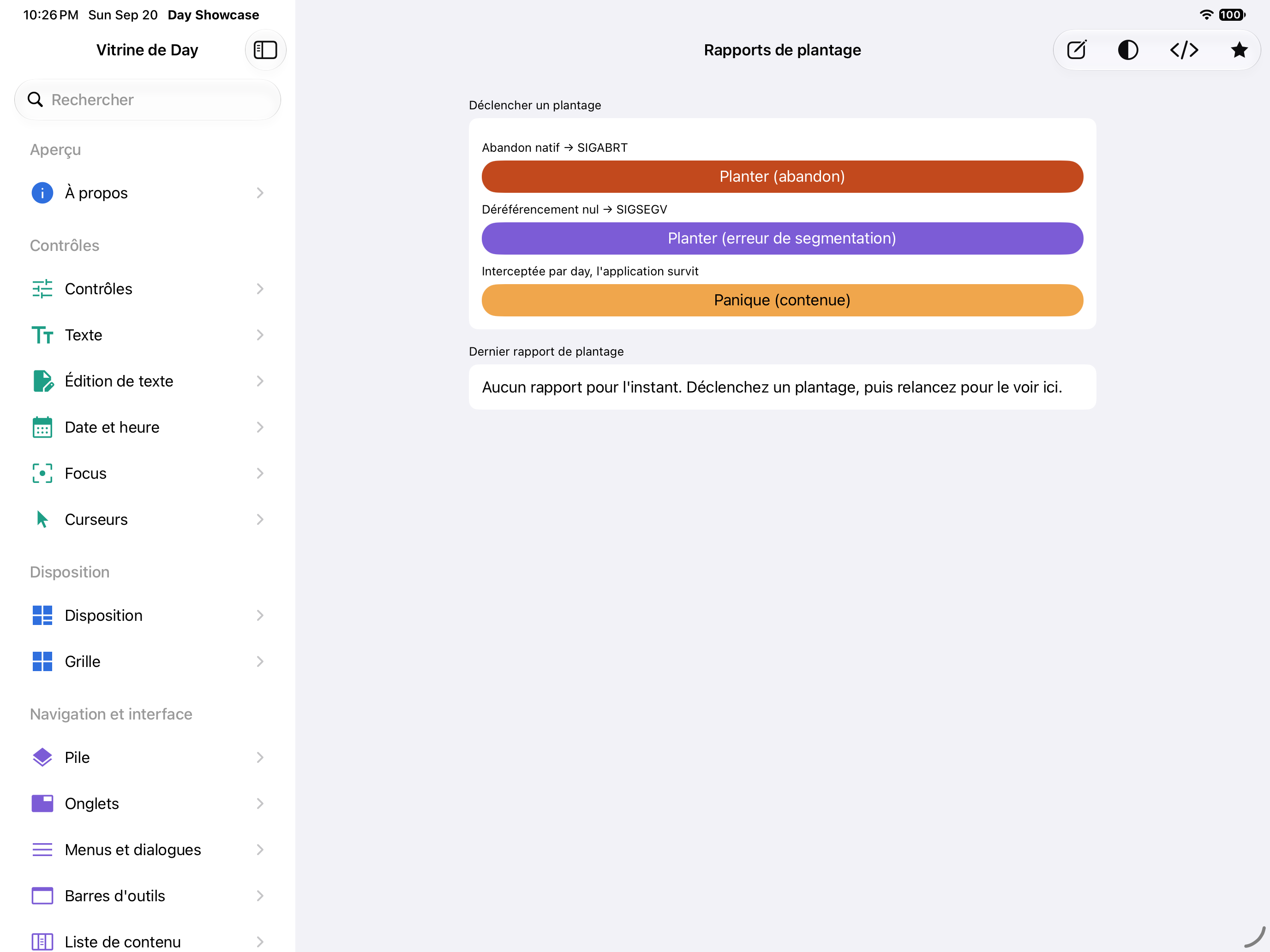 Rapports de plantage — iOS (UIKit) · iPad