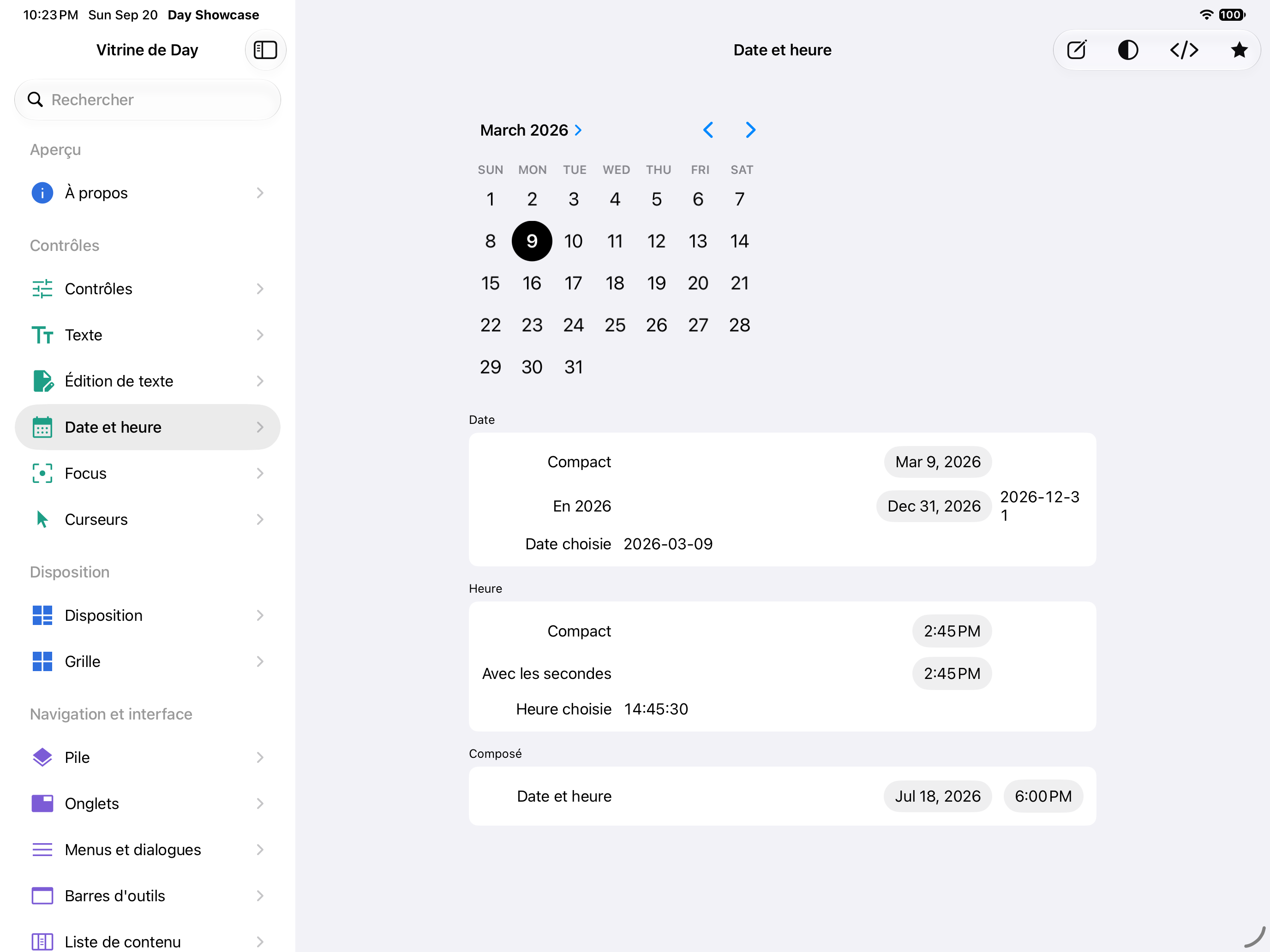 Date et heure — iOS (UIKit) · iPad