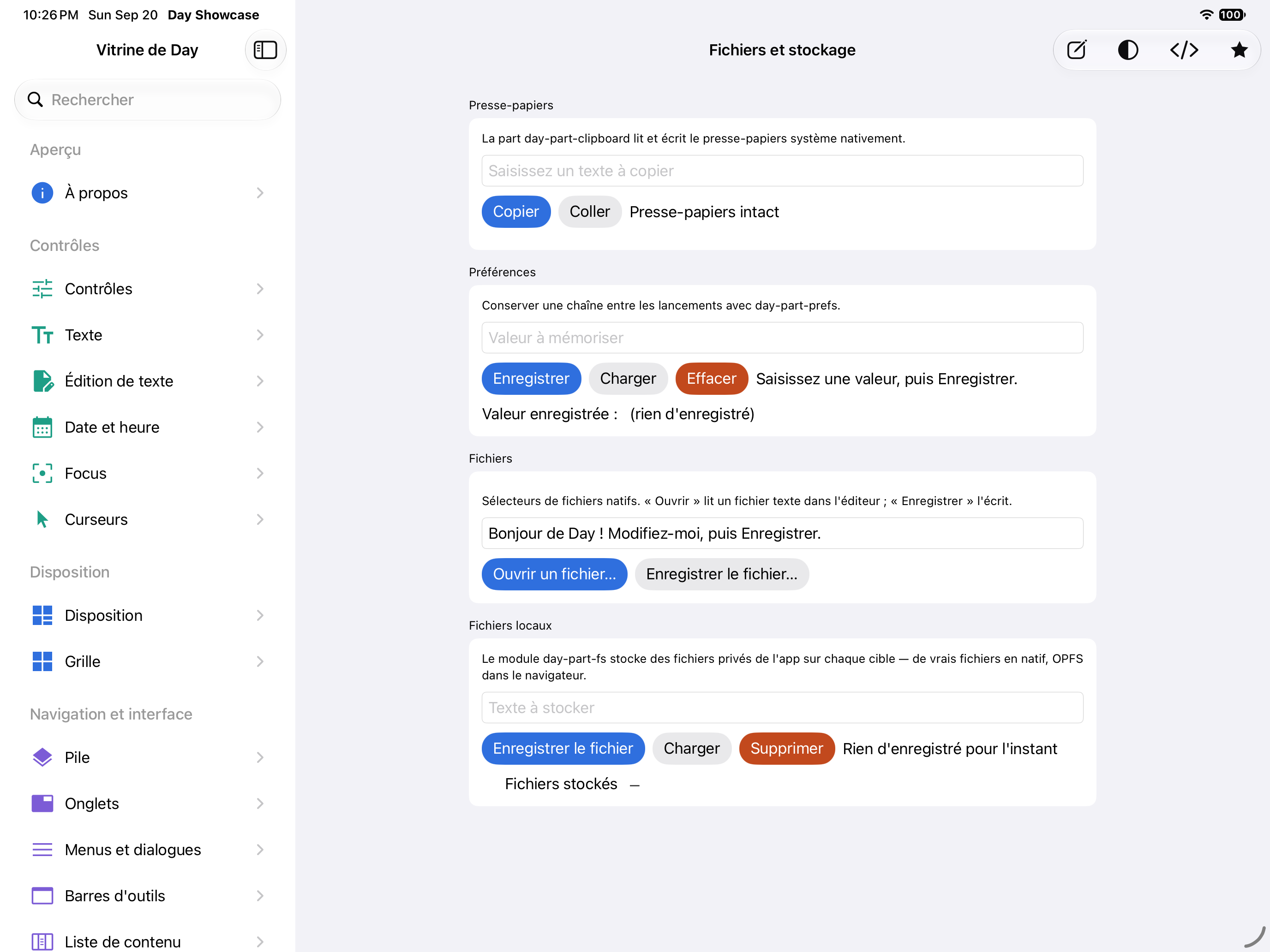 Fichiers et stockage — iOS (UIKit) · iPad