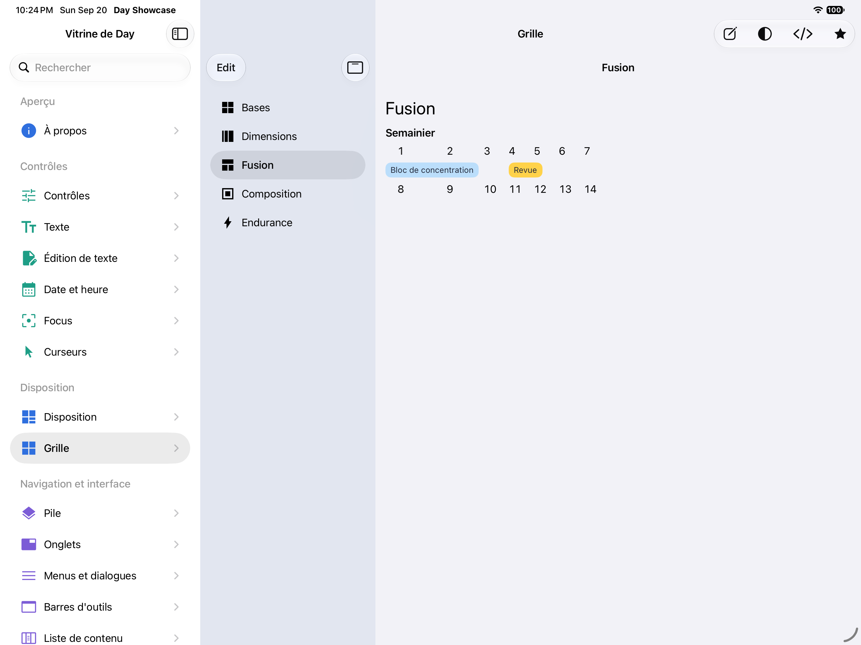 Grille · fusion de cellules — iOS (UIKit) · iPad